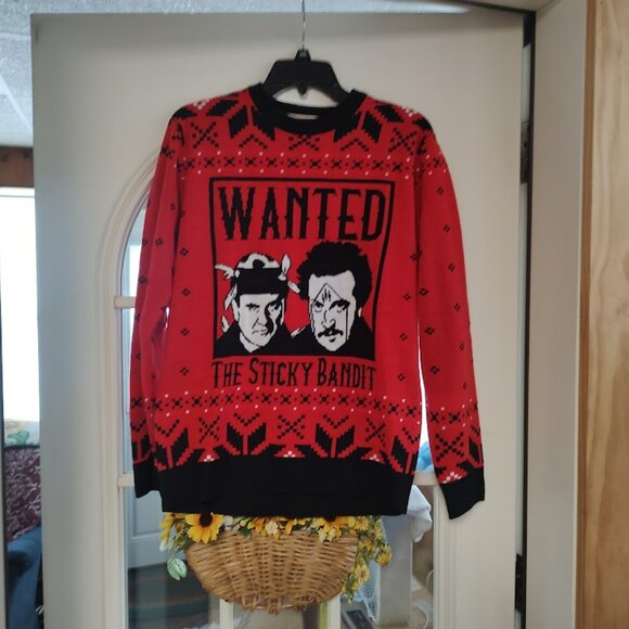 Ugly Christmas Sweater Red Home Alone Wanted The Sticky Bandit Adult Small - Picture 1 of 3